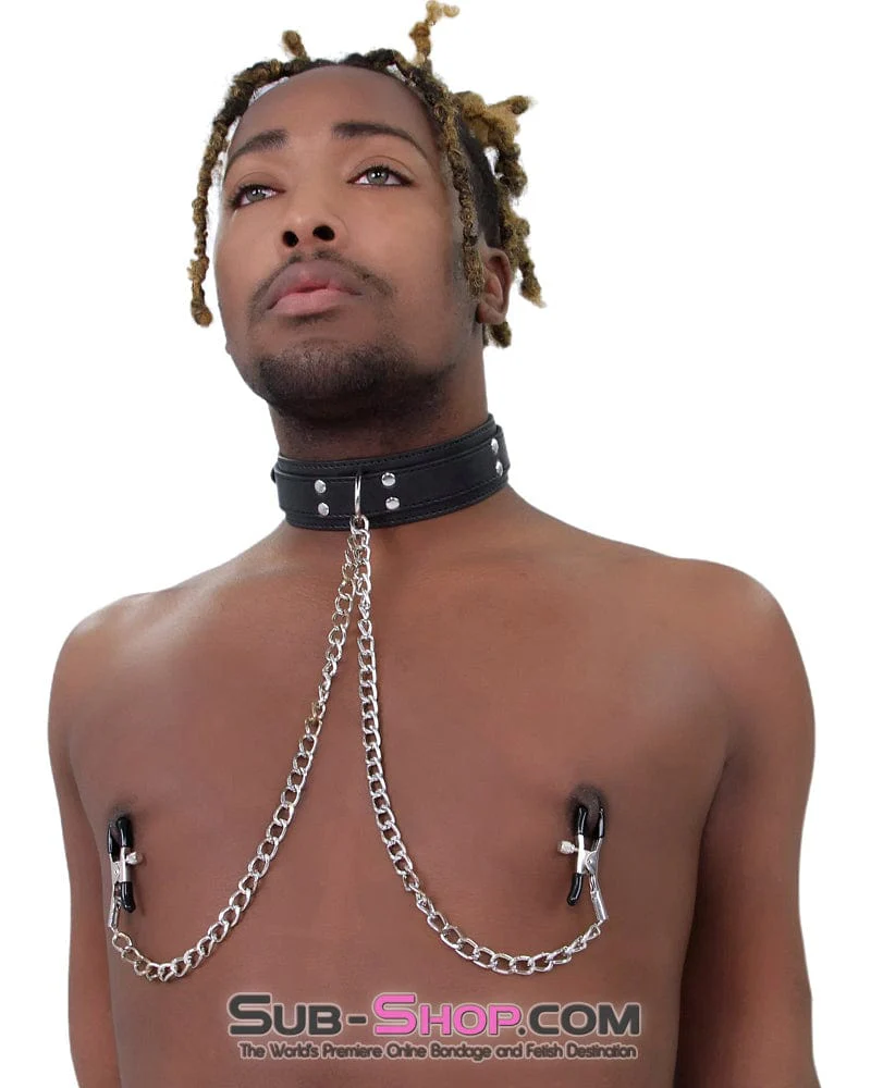 2512M Bondage Collar with Adjustable Nipple Clamps - Image 5