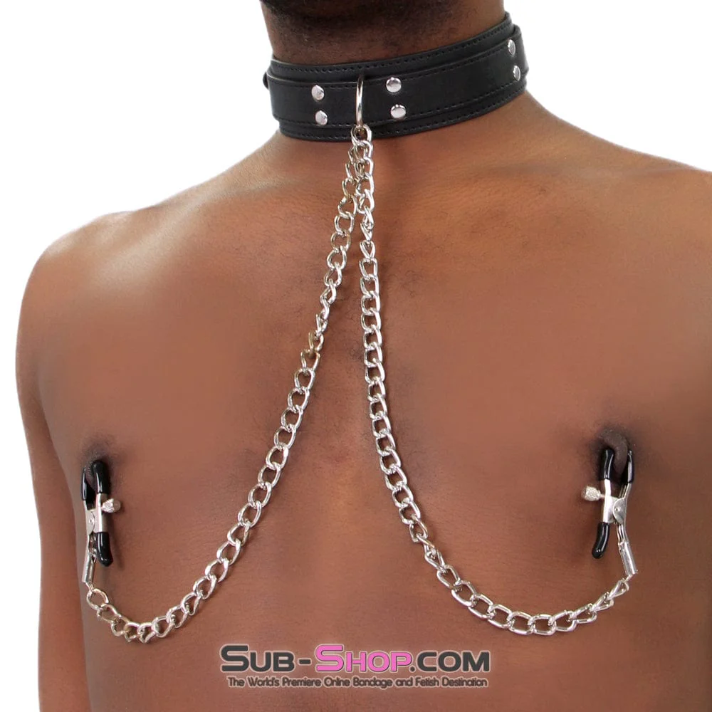 2512M Bondage Collar with Adjustable Nipple Clamps - Image 8