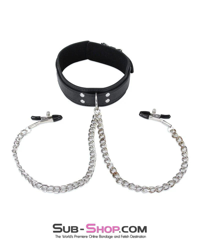 2512M Bondage Collar with Adjustable Nipple Clamps - Image 9