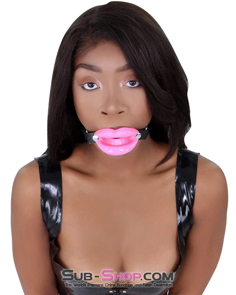 2425M      Bondage Doll Pink Sex Lips Strapped Open Mouth Gag - Image 2