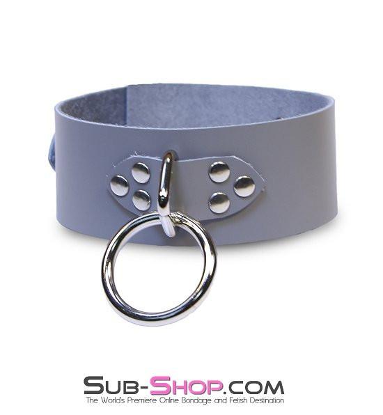 7064A      Bound By Grey Steel Grey Leather Bondage Collar - Image 3