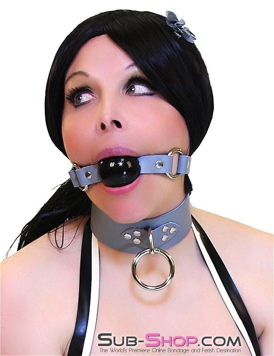 7064A      Bound By Grey Steel Grey Leather Bondage Collar - Image 7