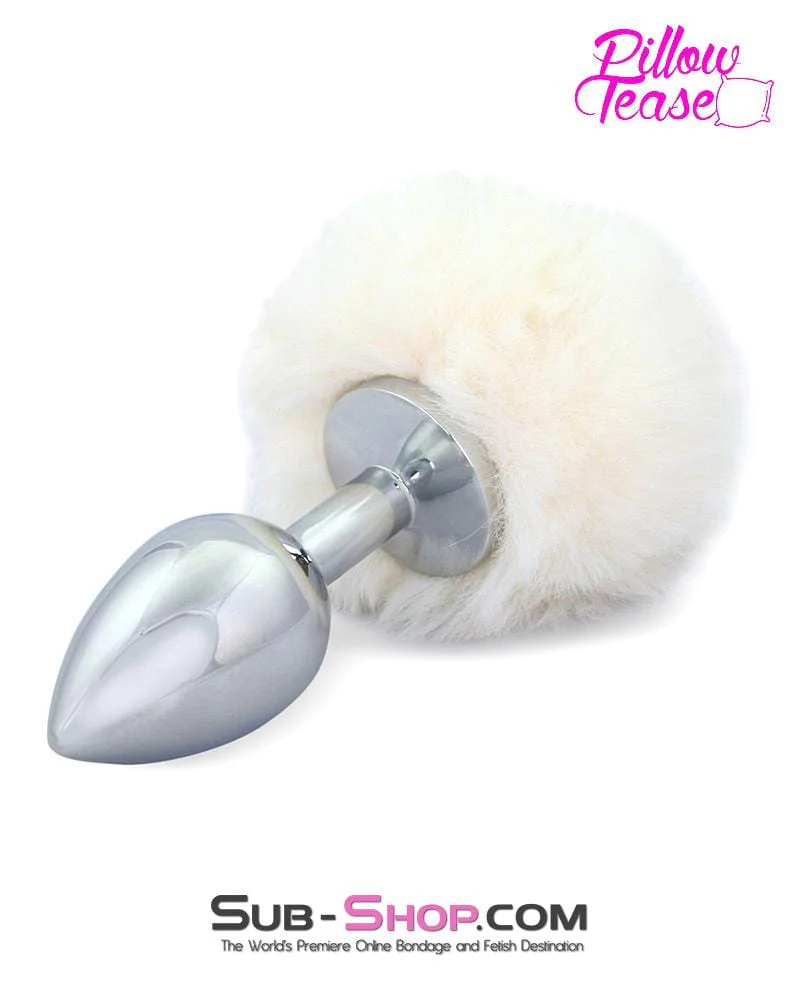 9832M      Bunny Hop White Powder Puff Tail with Medium Chromed Butt Plug 🔥 FINAL CLEARANCE – Last Chance! - Image 2
