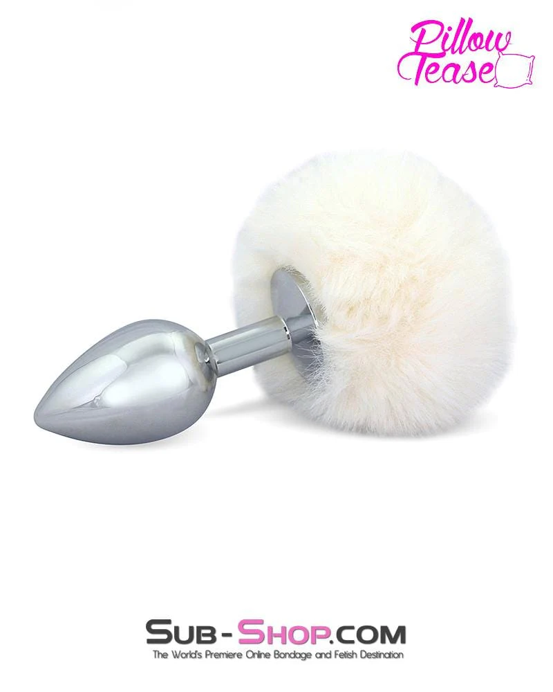 9832M      Bunny Hop White Powder Puff Tail with Medium Chromed Butt Plug 🔥 FINAL CLEARANCE – Last Chance! - Image 3