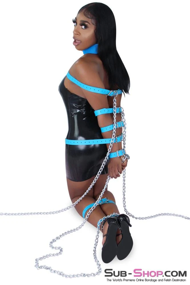 7284A      Candy Blue Buckling Leather Bondage Straps - Image 4