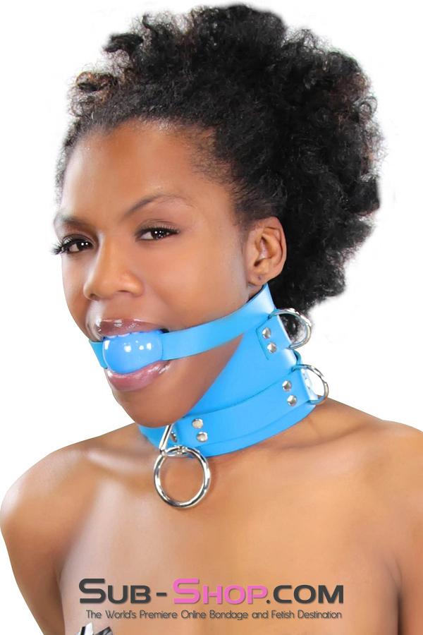 2444A Candy Blue Leather Classic Ball Gag Strap, Royal Blue Ball