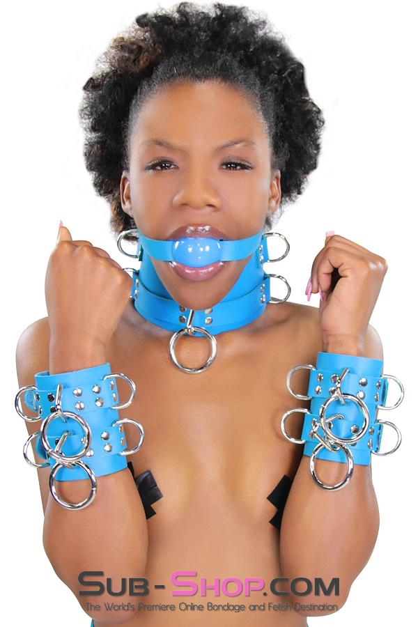 2444A Candy Blue Leather Classic Ball Gag Strap, Royal Blue Ball - Image 12