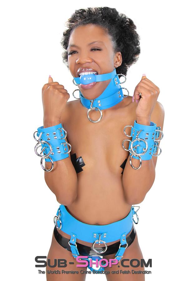 2444A Candy Blue Leather Classic Ball Gag Strap, Royal Blue Ball - Image 8