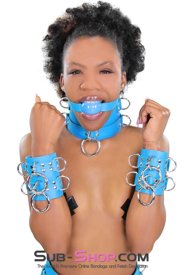 2444A Candy Blue Leather Classic Ball Gag Strap, Royal Blue Ball - Image 9