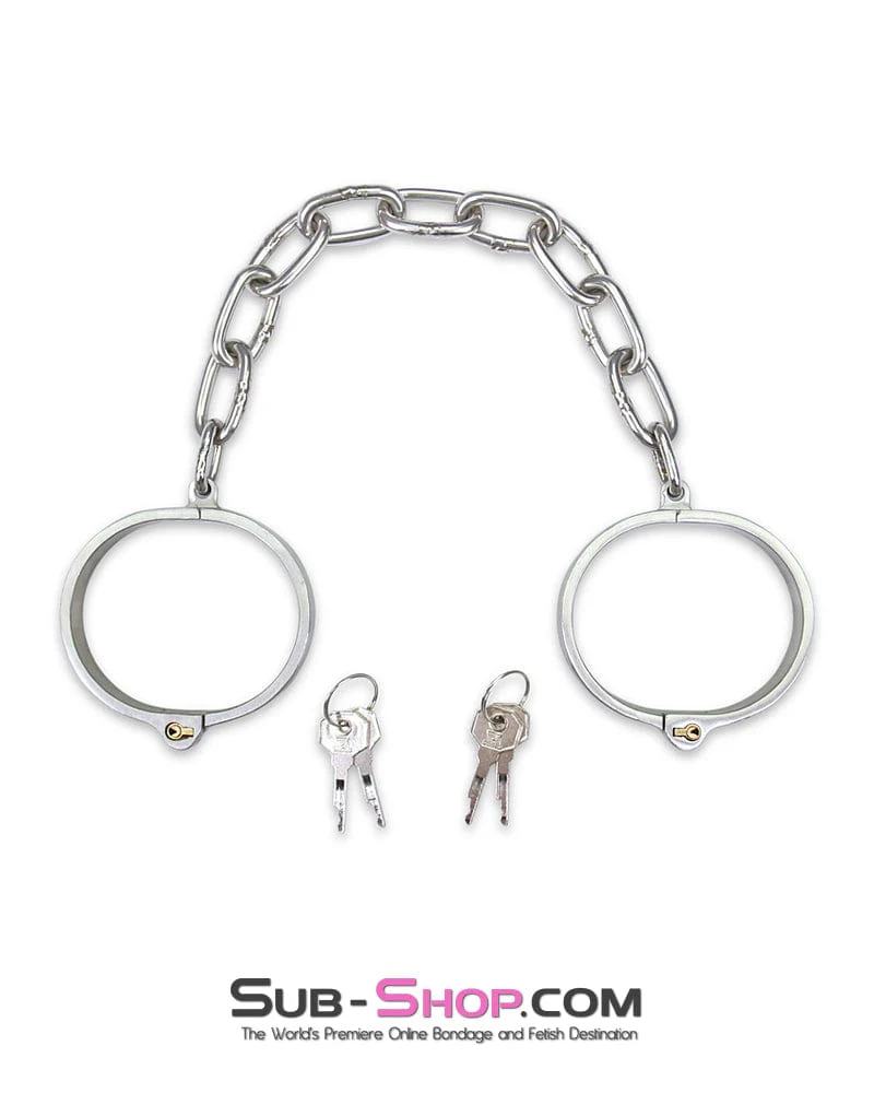 9755M      Captive Slave Chromed Steel Ankle Cuffs, Large / Extra Large - Image 2