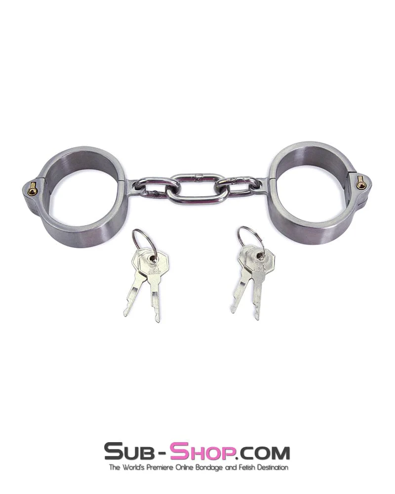 8753M      Captive Slave Chromed Steel Wrist Cuffs, Large / Extra Large - Image 3