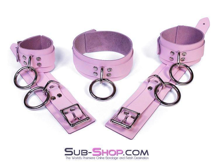 0993A      Captured Beauty Princess Pink Leather Bondage Ankle Cuffs - Image 10