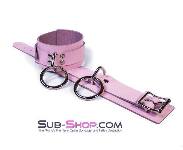 0993A      Captured Beauty Princess Pink Leather Bondage Ankle Cuffs - Image 3