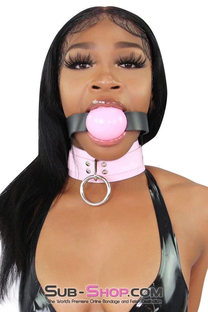 0991A Captured Beauty Princess Pink Leather Bondage Collar - Image 3