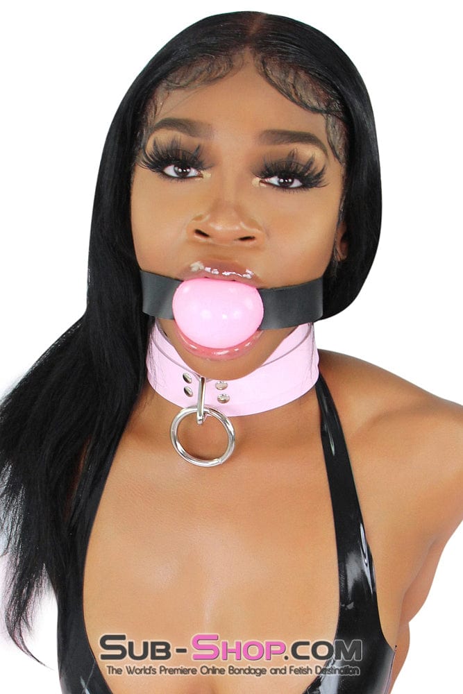 0991A Captured Beauty Princess Pink Leather Bondage Collar - Image 5