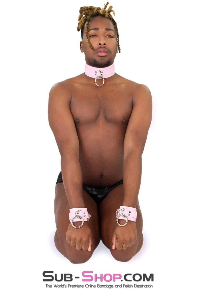 0992A-SIS Captured Beauty Princess Pink Leather Sissy Bondage Wrist Cuffs - Image 19
