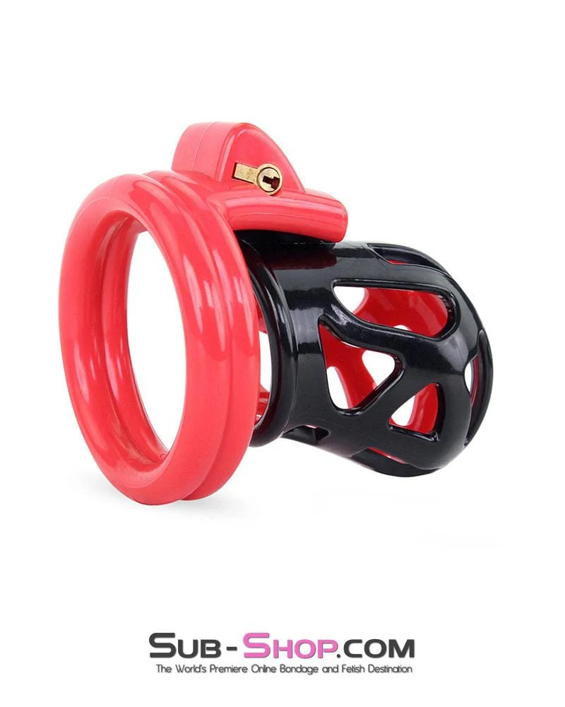 3445AE      Chastity Tease Sensation Cage Red and Black High Security Locking Male Chastity Device - Image 3