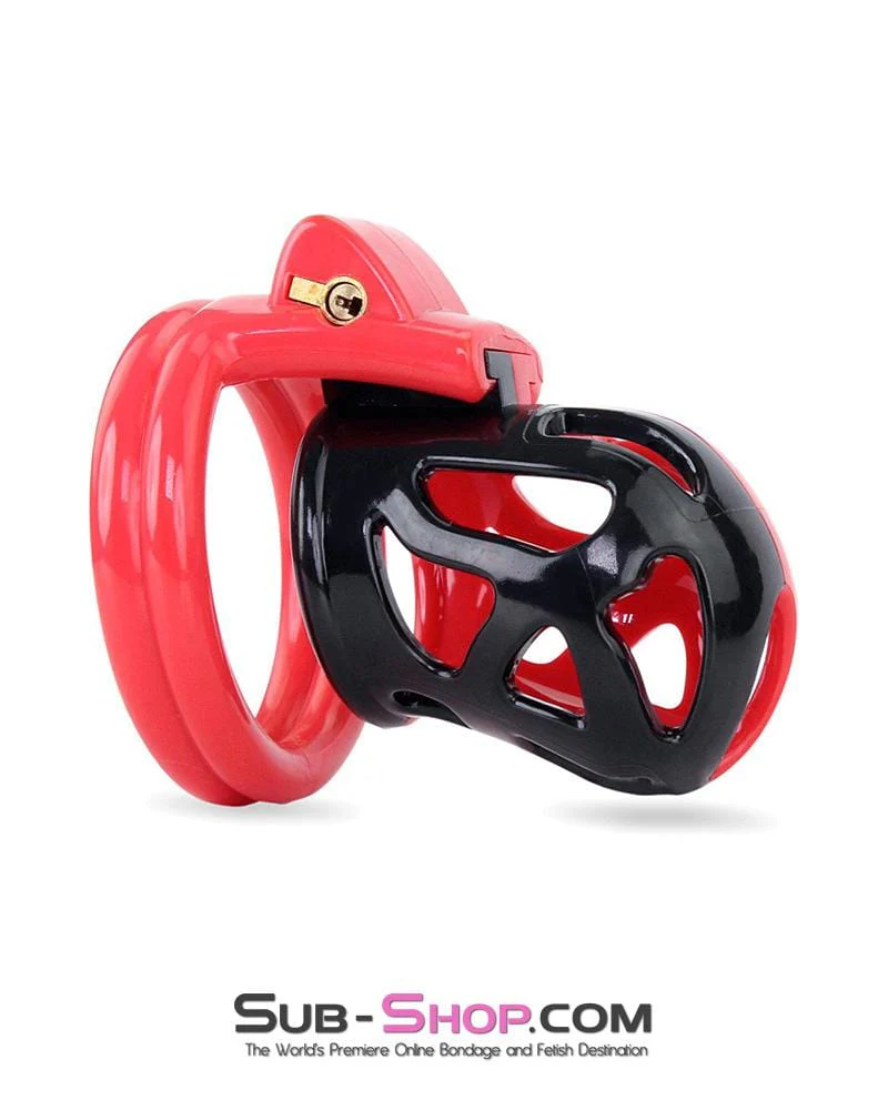 3445AE      Chastity Tease Sensation Cage Red and Black High Security Locking Male Chastity Device - Image 4