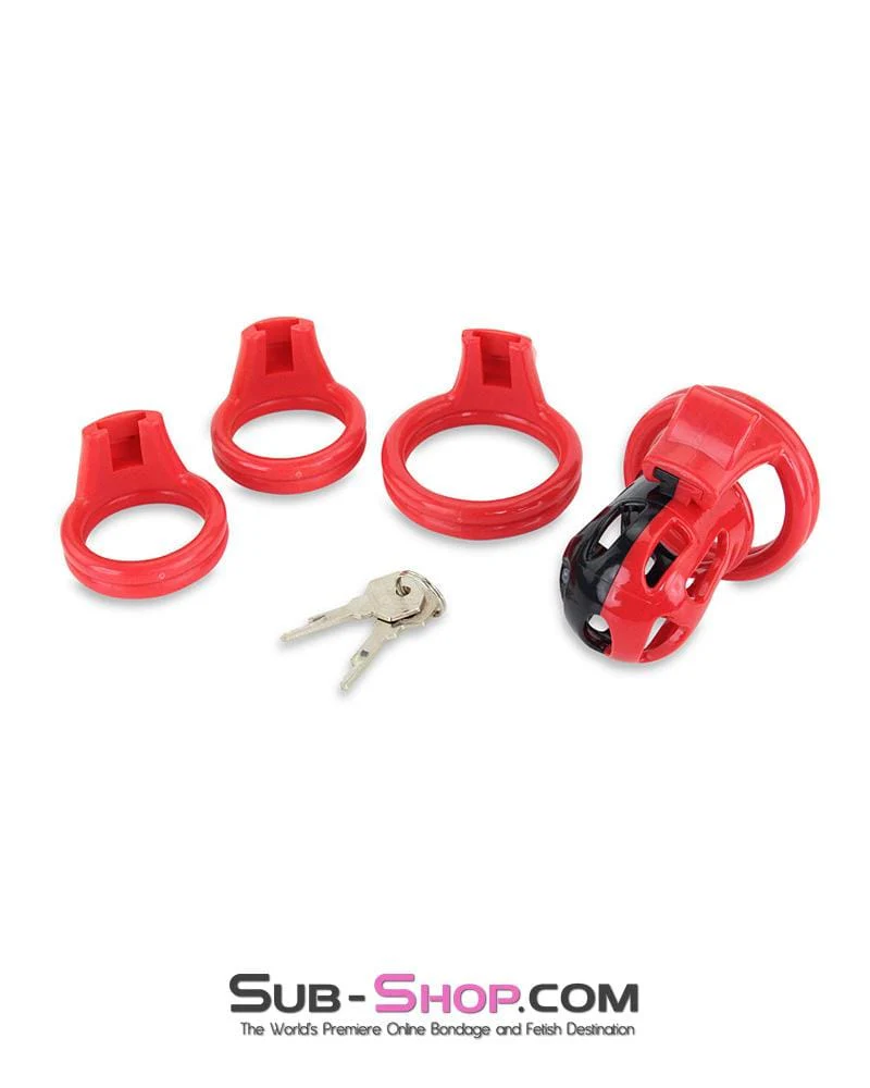 3445AE      Chastity Tease Sensation Cage Red and Black High Security Locking Male Chastity Device - Image 7