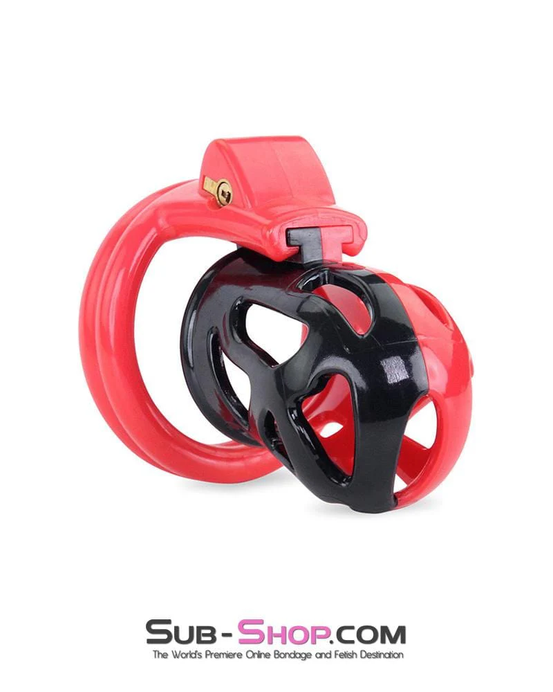 3445AE Chastity Tease Sensation Cage Red and Black High Security Locking Male Chastity Device - MEGA Deal - Image 2