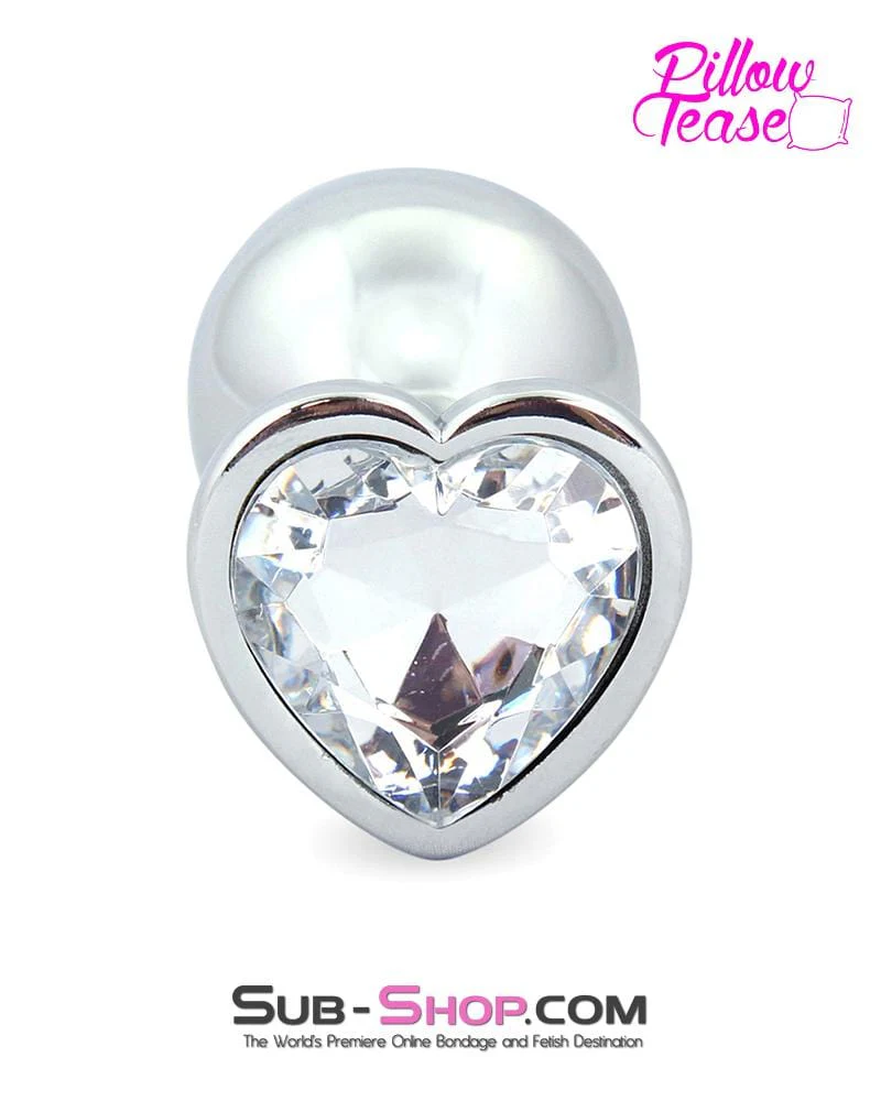 0400E Chromed Clear Heart Gem Medium Butt Plug - Image 3