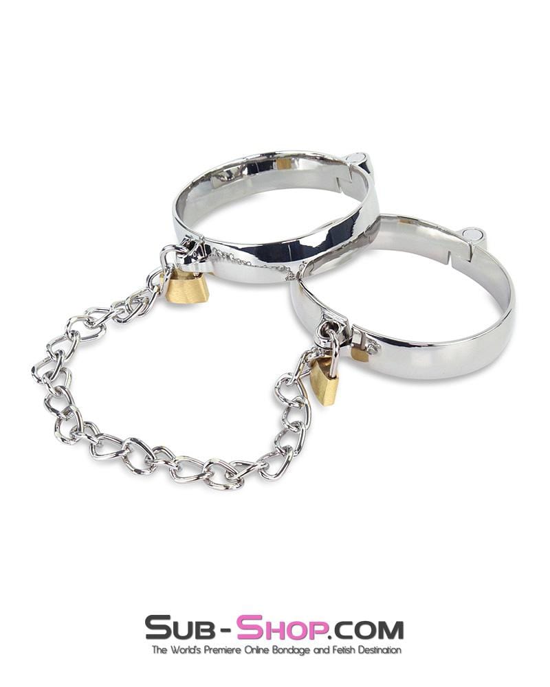 1848M Chromed Steel Ankle Dungeon Irons with Chain and Padlocks Set - Image 10