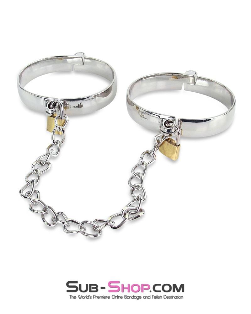 1848M Chromed Steel Ankle Dungeon Irons with Chain and Padlocks Set - Image 11