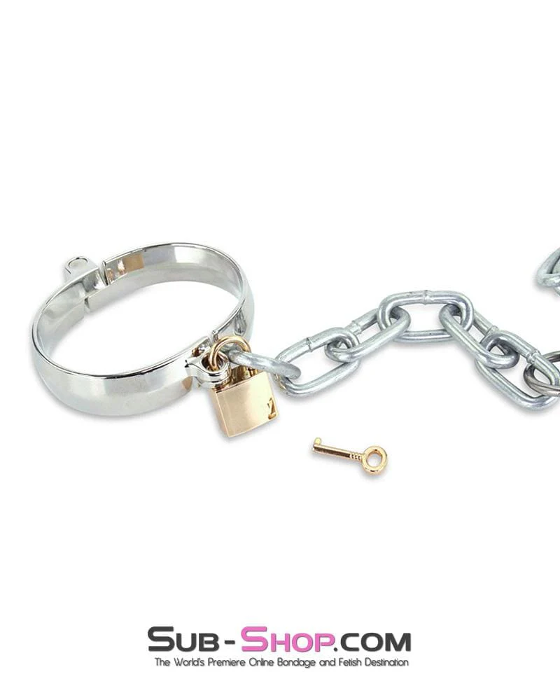 1848M Chromed Steel Ankle Dungeon Irons with Chain and Padlocks Set - Image 4