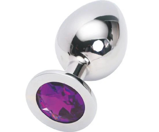 2312HS Chromed Steel Crystal Anal Plug, Large Plug, Amethyst Crystal - LAST CHANCE - Final Closeout!