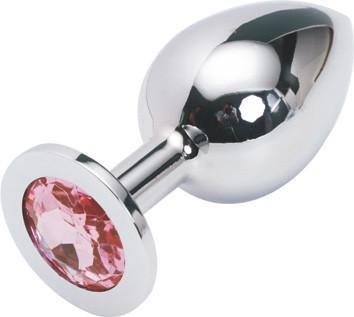2310HS-SIS Chromed Steel Crystal Sissy Damsel Anal Plug, Large Plug, Fuchsia Crystal