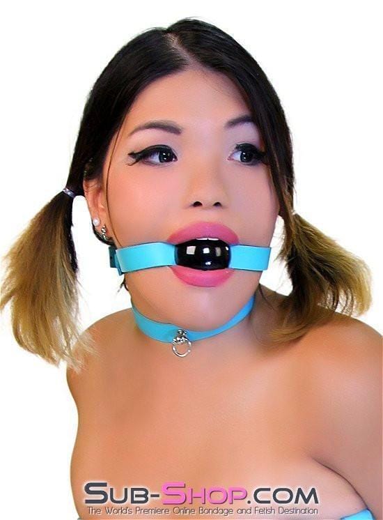 3416A Classic Diamond Blue Ballgag Strap, Black Ball - Image 2