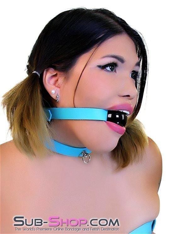 3416A Classic Diamond Blue Ballgag Strap, Black Ball - Image 3