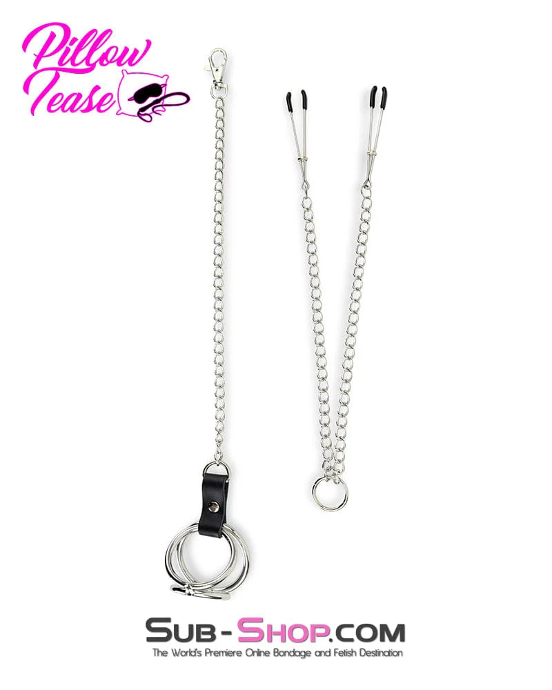 1758AR Cock and Balls Ring With Connected Tweezer Nipple Clamps - Image 5