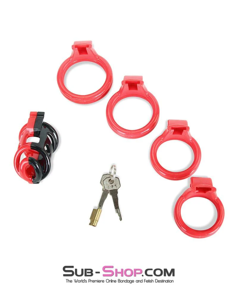 6967AE Cock Teasing Domme High Security Red and Black Locking Male Chastity Sensation Device - Image 11
