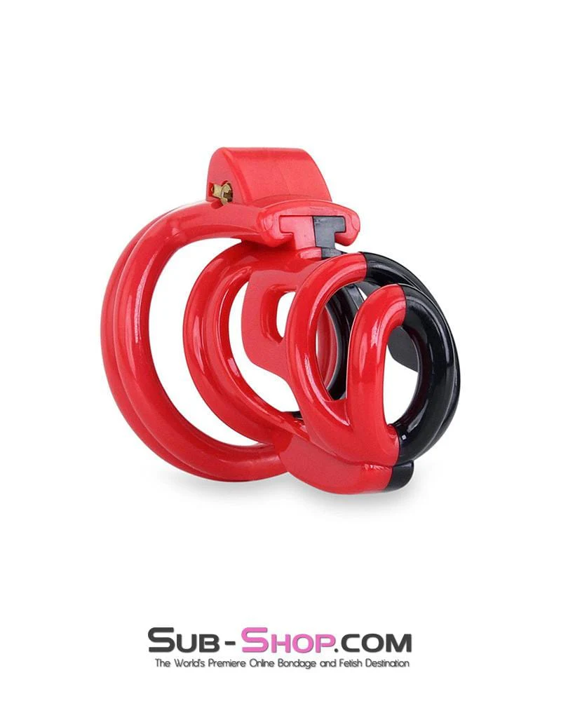 6967AE Cock Teasing Domme High Security Red and Black Locking Male Chastity Sensation Device - Image 7