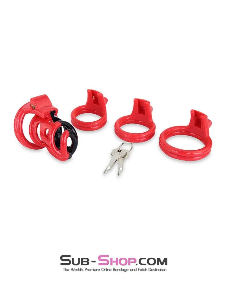 6967AE Cock Teasing Domme High Security Red and Black Locking Male Chastity Sensation Device - Image 9
