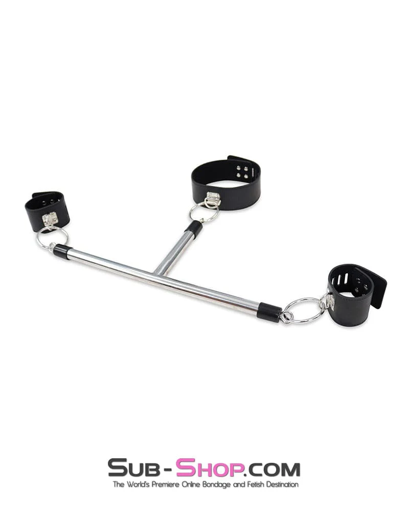 9083DL Collar to Wrist Metal Bondage T-Bar with Locking Collar and Wrist Cuffs - Image 2