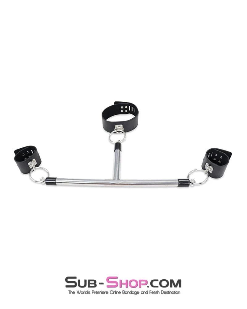 9083DL Collar to Wrist Metal Bondage T-Bar with Locking Collar and Wrist Cuffs - Image 8