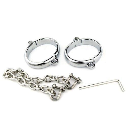 6990M       Contented Captive Chrome Steel Bracelet Cuffs with Chain - Image 18