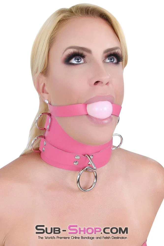 1659A Controlled Hot Pink Leather Bondage Posture Collar - Image 13
