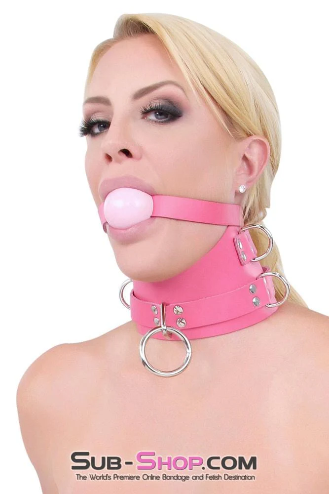 1659A Controlled Hot Pink Leather Bondage Posture Collar - Image 4