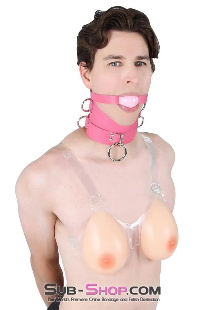 1659A-SIS Controlled Sissy Boy Hot Pink Leather Female BDSM Bondage Accessory Posture Collar - Image 11