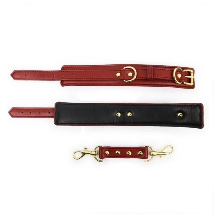 3759M Crimson Desires Gold Standard Padded Supple Ankle Bondage Cuffs with Connector - Image 5