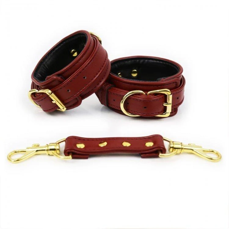3758M      Crimson Desires Gold Standard Padded Supple Wrist Bondage Cuffs with Connector - Image 2
