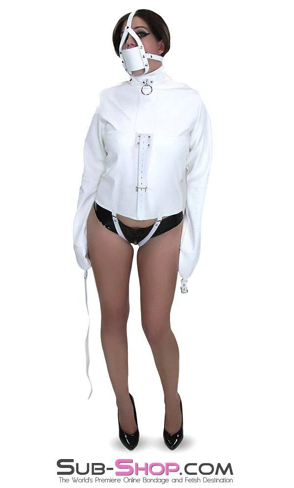 9765M     Cute But Psycho White PVC Straitjacket - Image 14