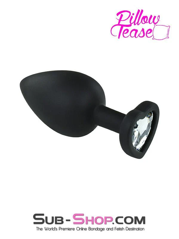 6950M      Dark Heart Large Black Silicone Butt Plug with Heart Shaped Crystal - LAST CHANCE - Final Closeout! - Image 3