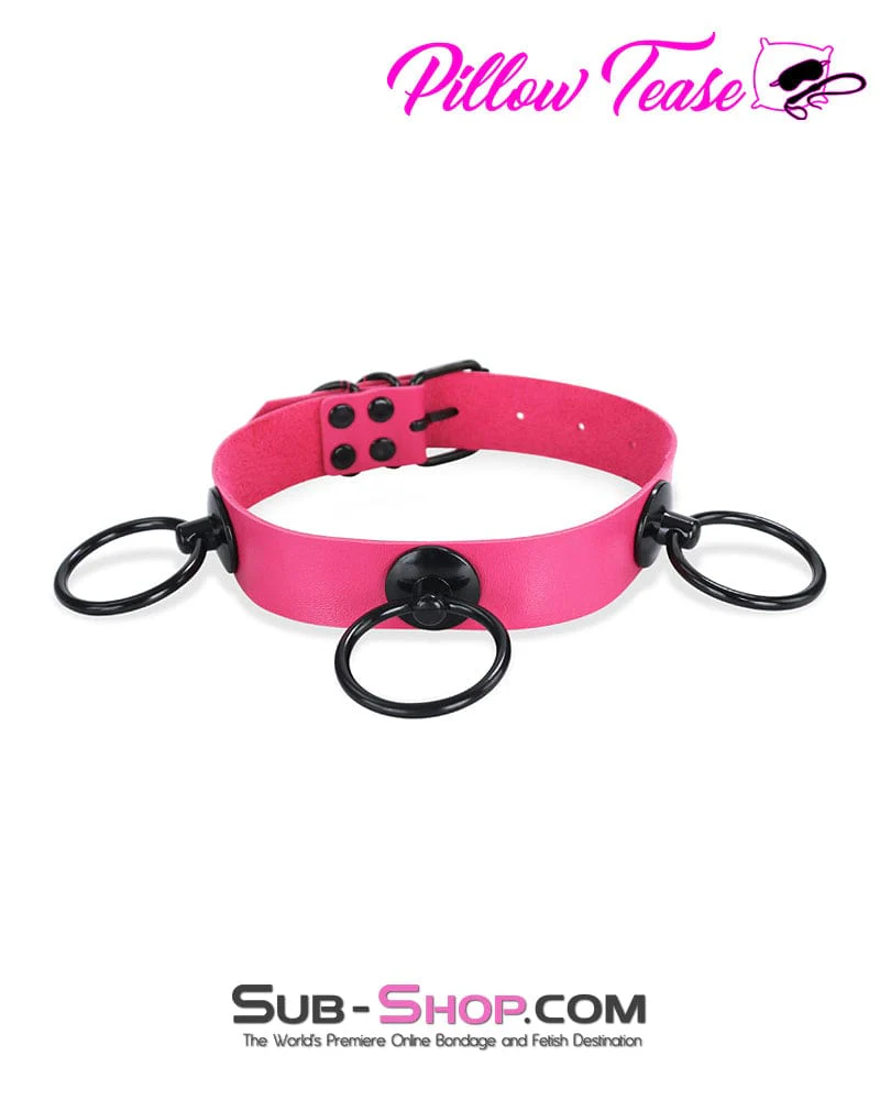 2336DL Hot Pink Dark Restraint 3 Ring Collar with Black Hardware - Image 3