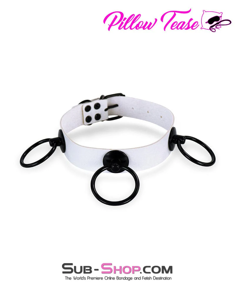 2104DL Dark Restraint White 3 Ring Collar with Black Hardware - Image 2