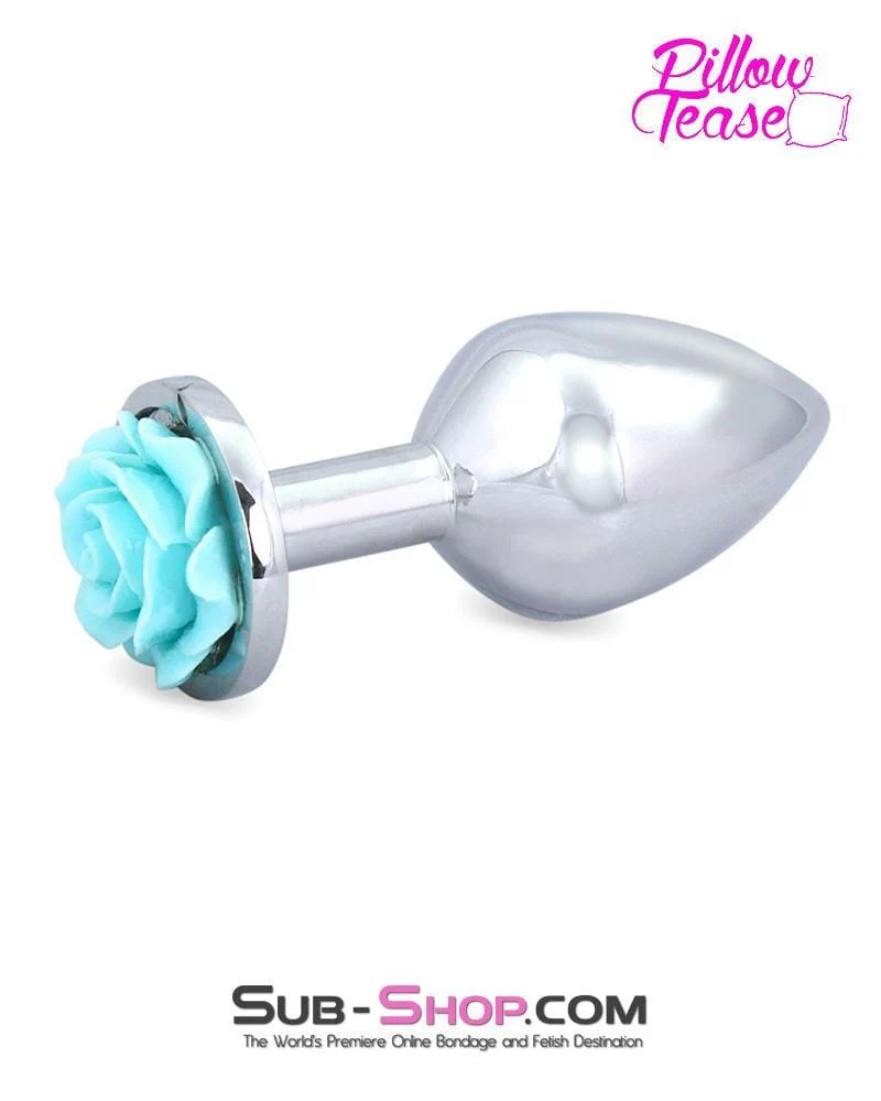 0541E      Diamond Blue Rose Medium Chromed Anal Plug - Image 3