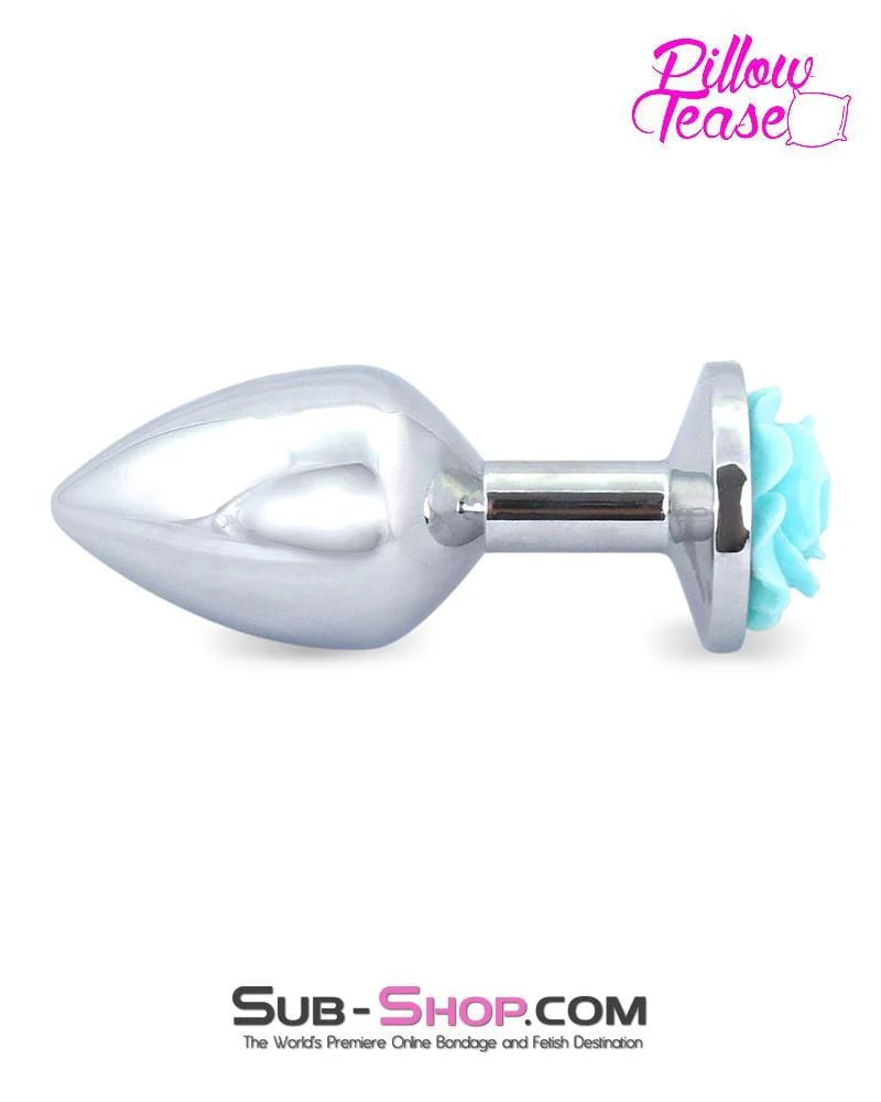 0541E      Diamond Blue Rose Medium Chromed Anal Plug - Image 6